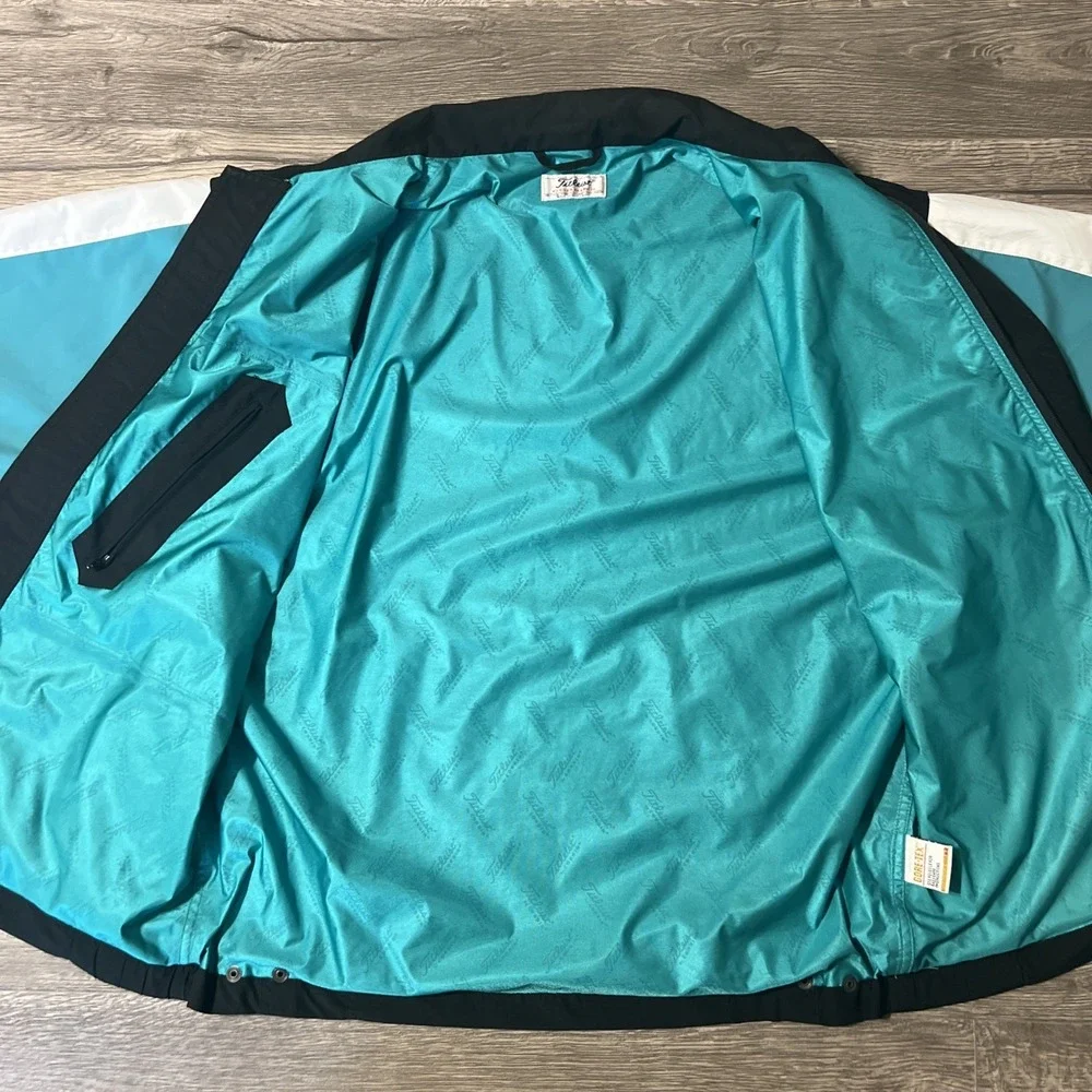 Titleist By Corbin Vintage Rain Jacket With Gore-Tex, Black/White/Teal Sz Large